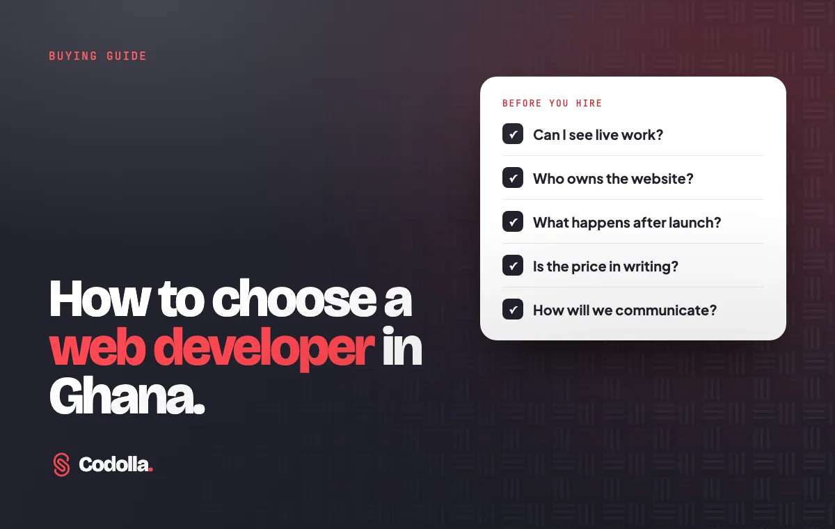 A checklist of five questions to ask before hiring a web developer