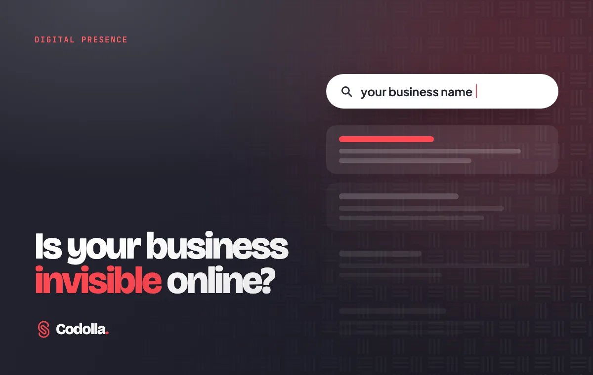 A search bar reading "your business name" above faded search results