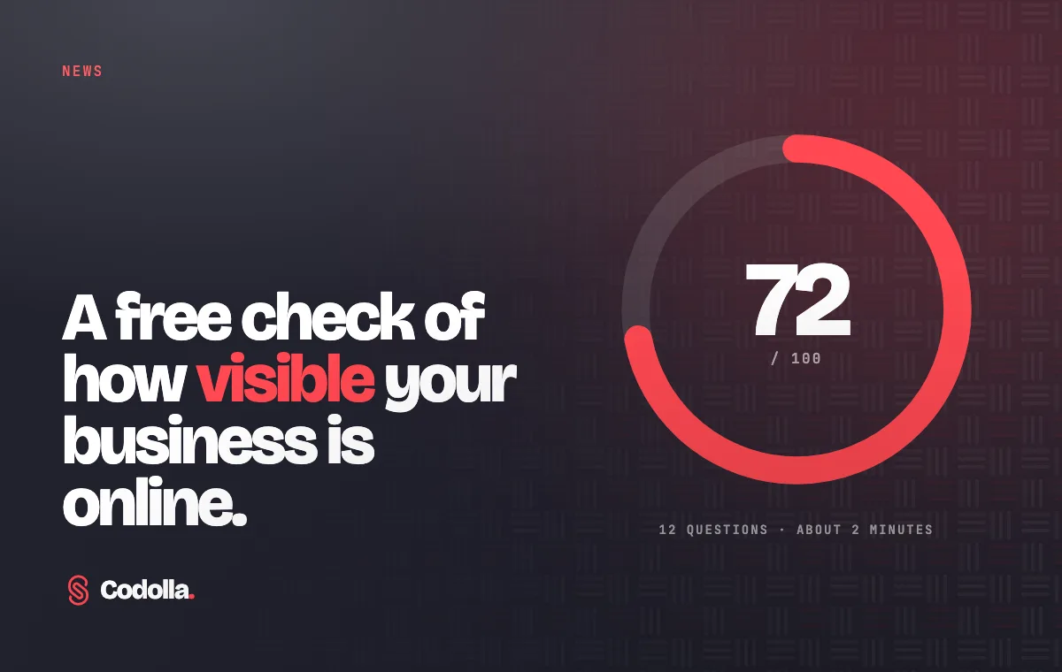 A score ring reading 72 out of 100 beside the words: a free check of how visible your business is online