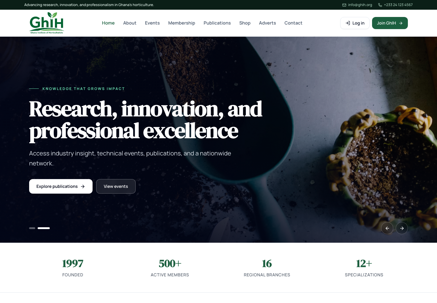 Ghana Institute of Horticulturists membership web platform developed by Codolla Studio