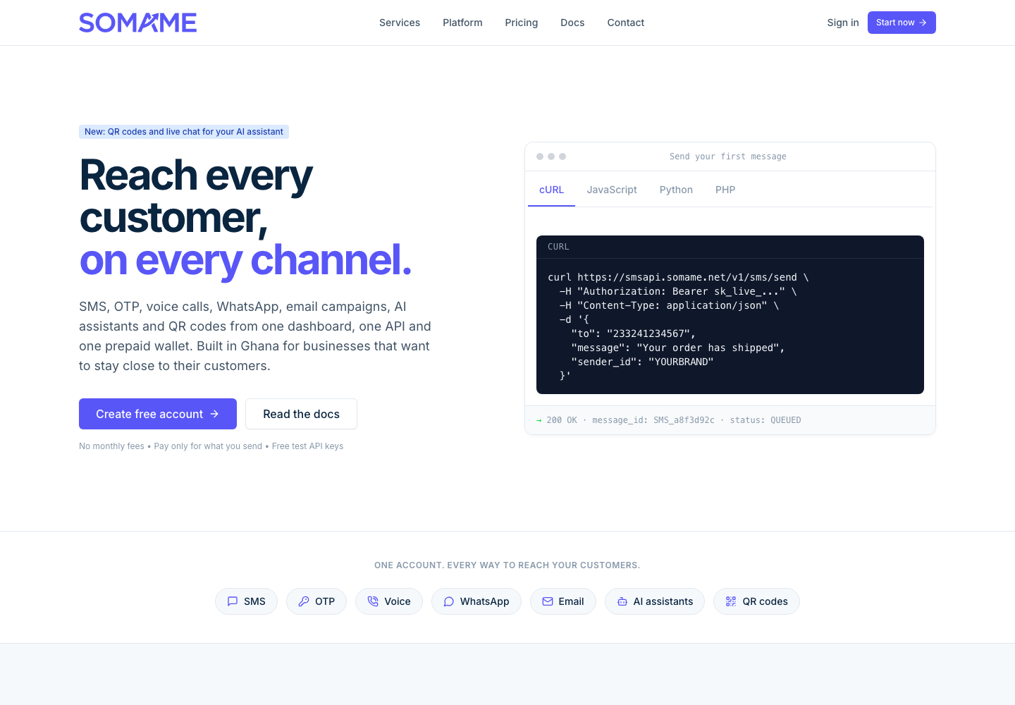 SOMAME customer messaging platform website built by Codolla Studio